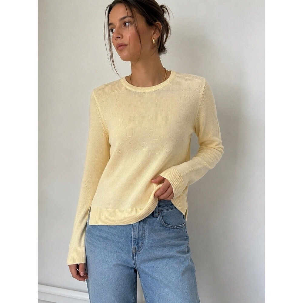 Kule Light Yellow Cotton Knit Sweater Women’s Medium Long Sleeve Crewneck Luxury